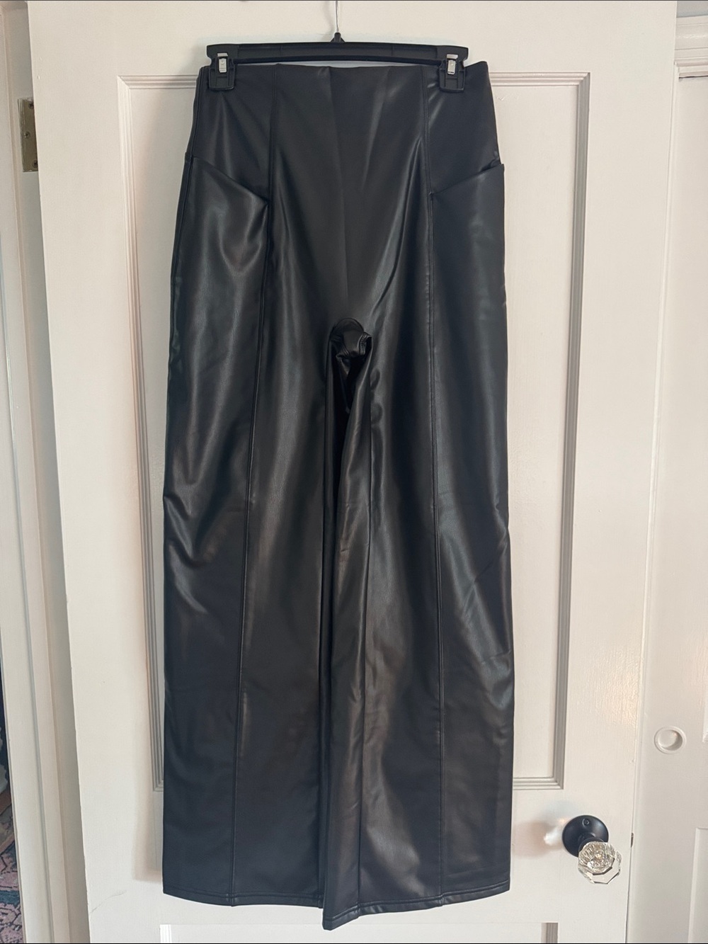 HALARA Black Faux Leather Wide-Leg Pants